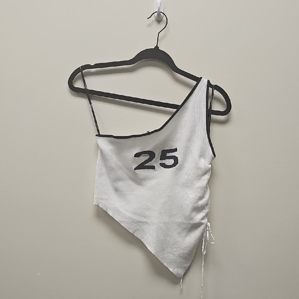 Forever 21 White Asymmetrical Tank Top with Black Accents